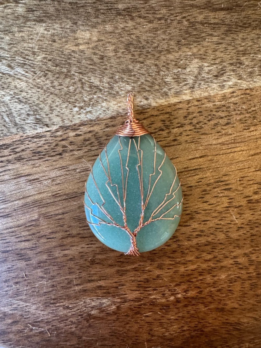 Green Teardrop Tree of Life Pendant Necklace - Copper Wire Wrapped